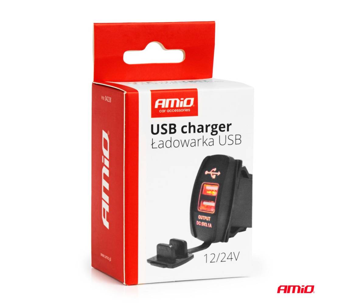 Laadija 2xUSB pesa 12/24V punane taustav