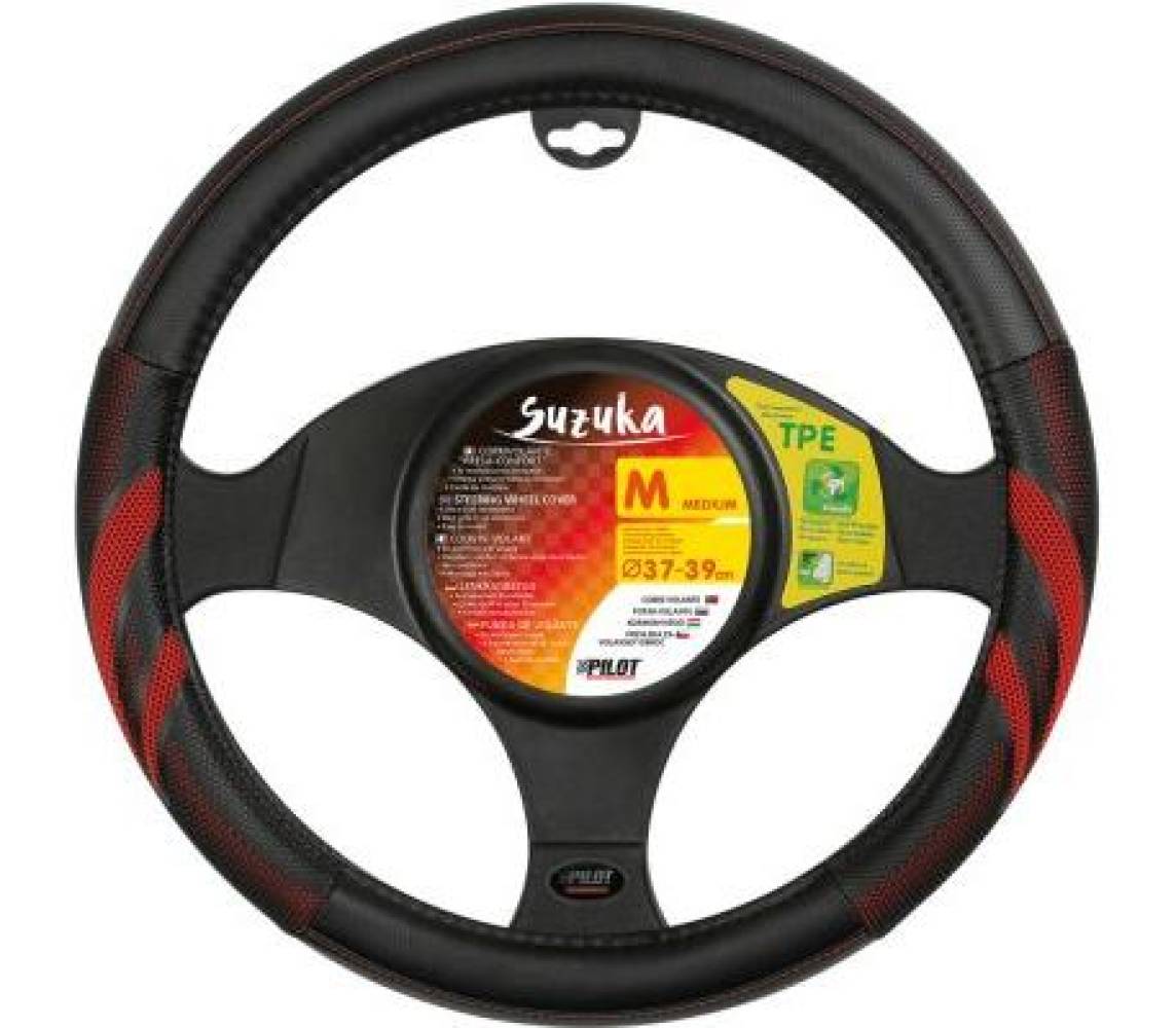 Оплетка руля Suzuka Ø37-39 cm, красно-черная