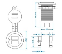 2xUSB pistik 2100mA süvistatav 12/24V