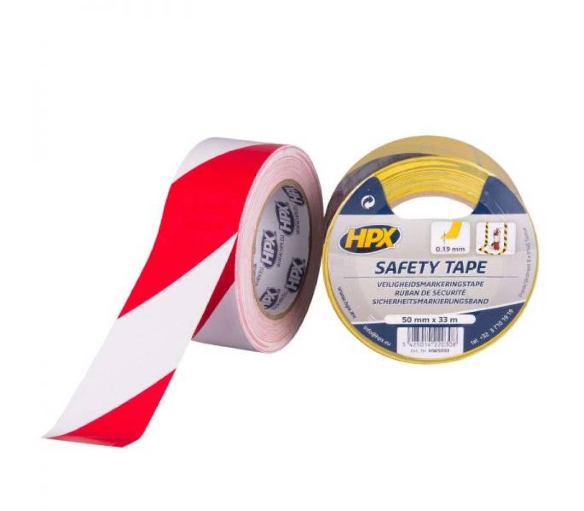 Ohutusteip pun/valge 50mmx33m