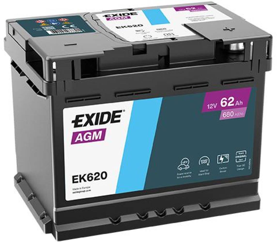 Exide AGM 62Ah 680A 242x175x190-+