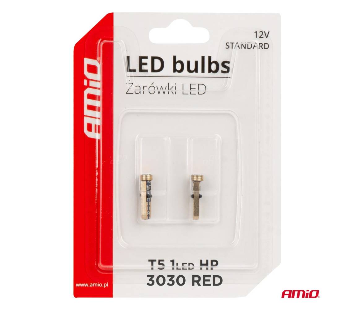 LED pirnid standard T5 12V 1 LED punane