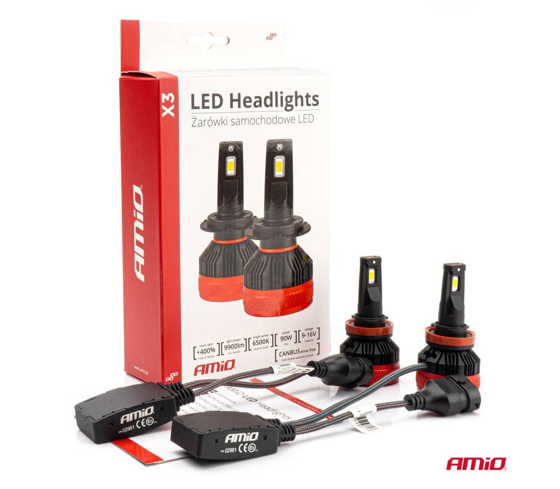LED esitule pirnid H8/H9/H11 90W X3 Series Canbus AMiO