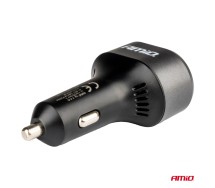 USB kiirlaadija 1xUSB-A+1xUSB-C+voltmeeter 48W 12/24V Amio