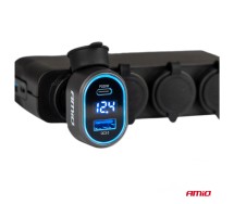 USB kiirlaadija 1xUSB-A+1xUSB-C+voltmeeter 48W 12/24V Amio