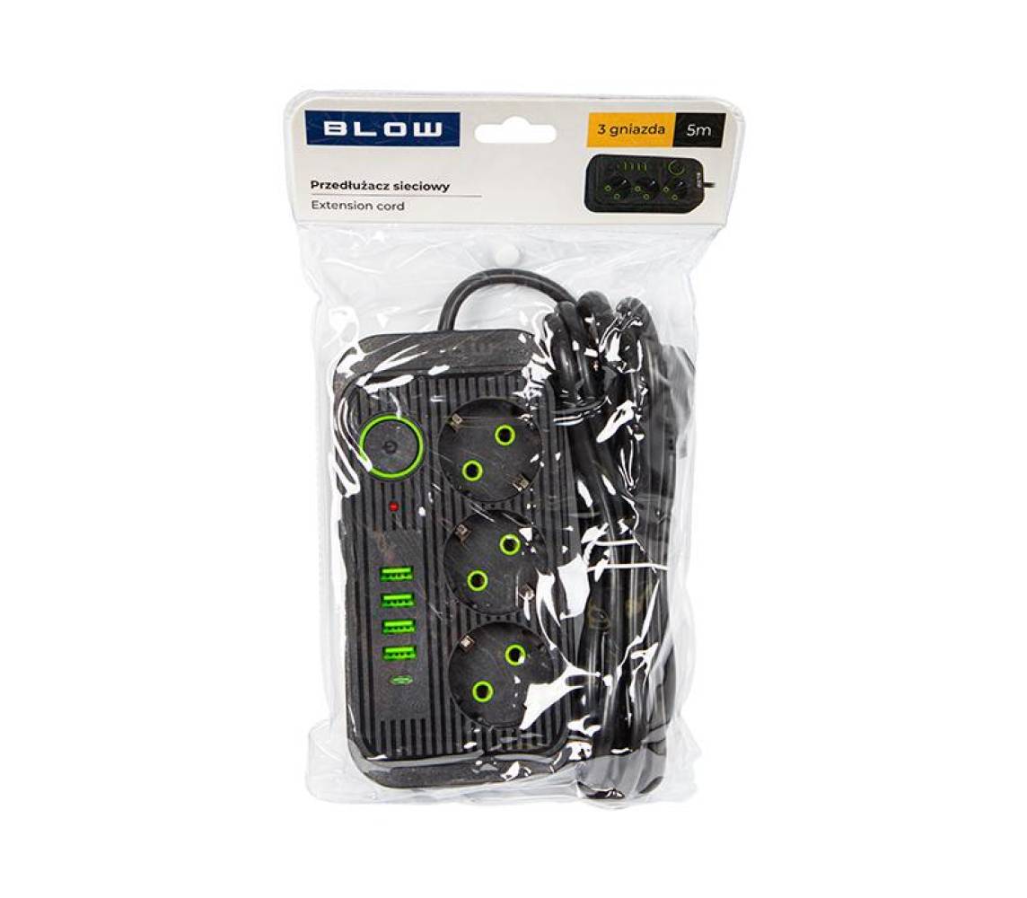 Pikendusjuhe kandiline 4xUSB 1xUSB-C 5m must 2x1mm Blow
