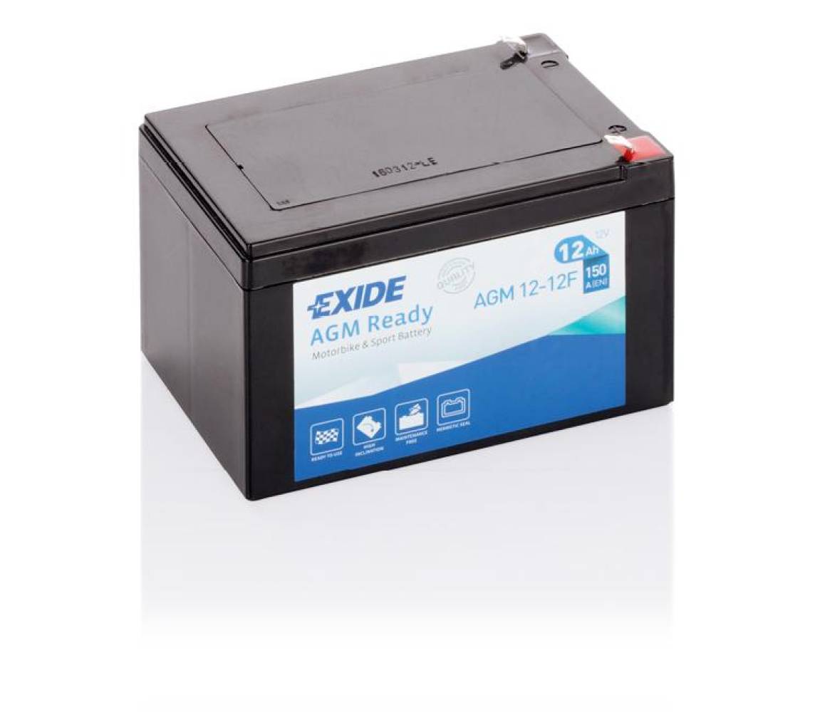 Аккумулятор AGM 12 В 12 А·ч Exide AGM12‑12F, 150 × 100 × 100 мм, полярность +/−