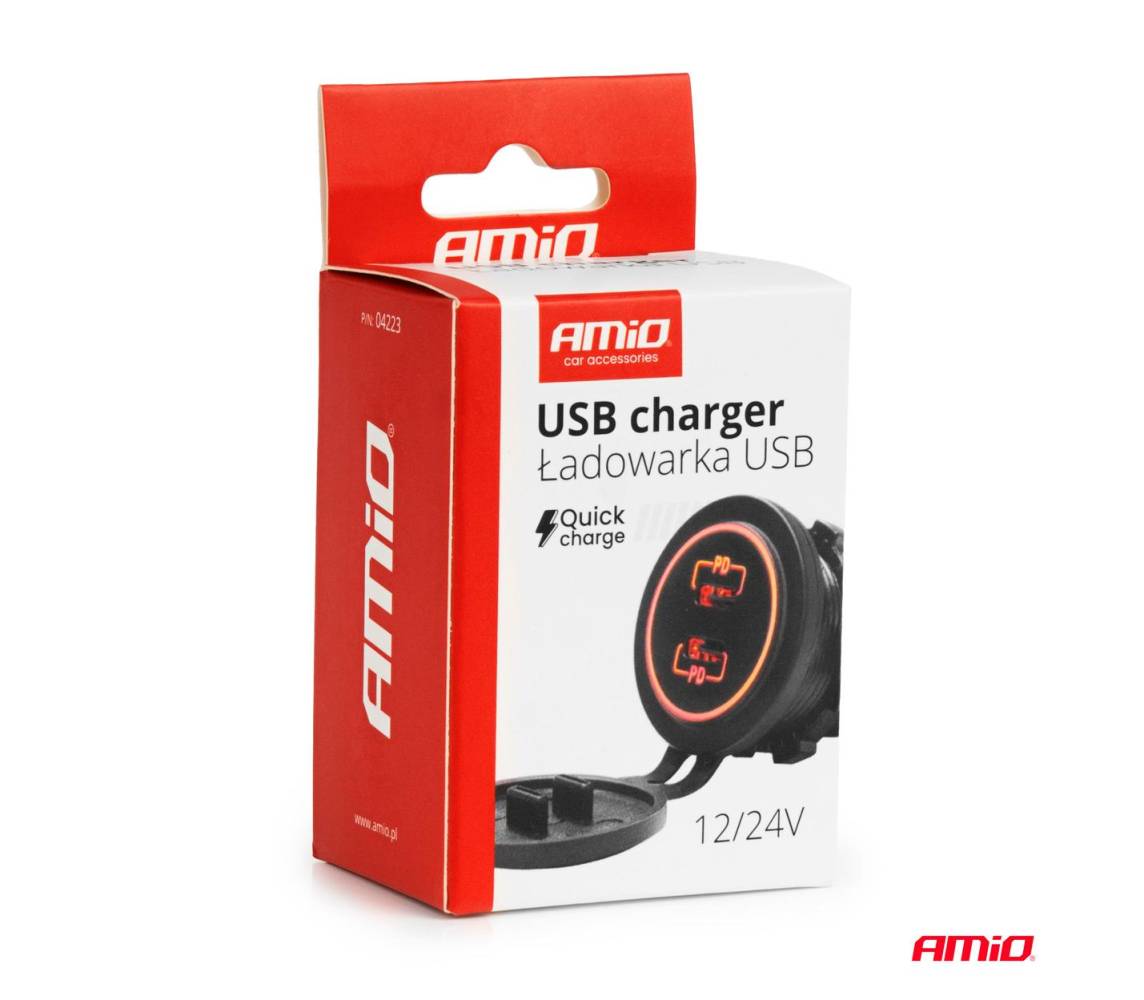 Laadija 2x USB-C punanetaustavalgus12/24
