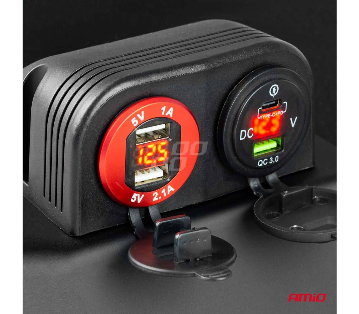 Veekindel pesa 2xUSB 12/24V 2,1A 37mm Amio
