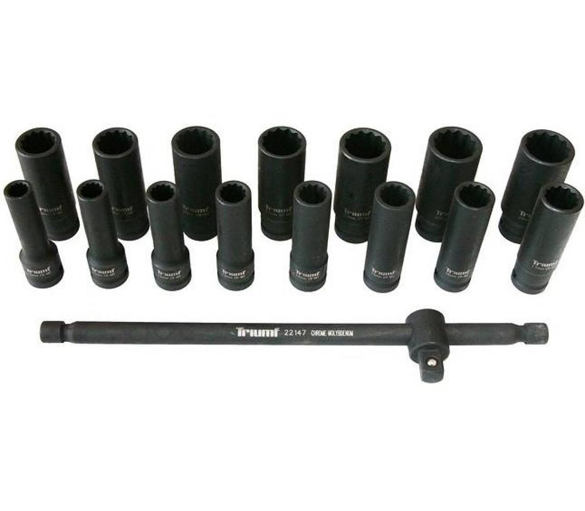 16-os. 1/2" pikkade 12-kant löökpadrunite kompl. 10-24 Triumf