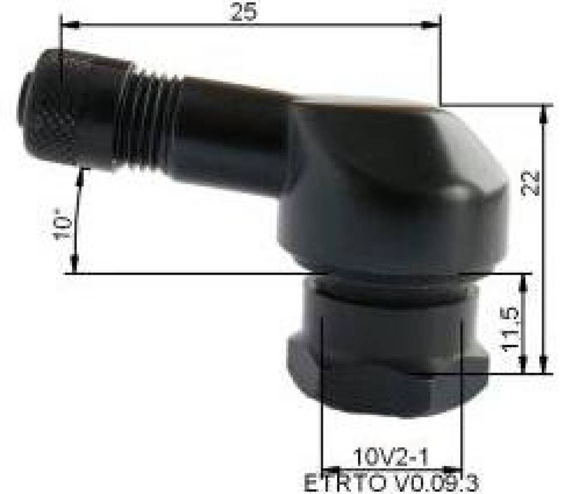 Tl-met.ventiil. moto. 25mls. must. 80-kraadi nurgaga. l=22.5+24mm. ava=11.3mm