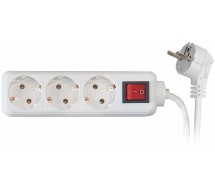 Удлинитель с выключателем, 3 розетки, 5 м, 3×1,0 мм², белый