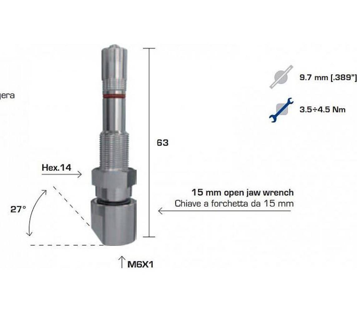 Tpms ventiil wonder 1353 veoauto valuveljele 9.7mm