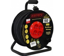 Удлинитель на катушке, 50 м, 3×1,5 мм², резиновый кабель, IP44