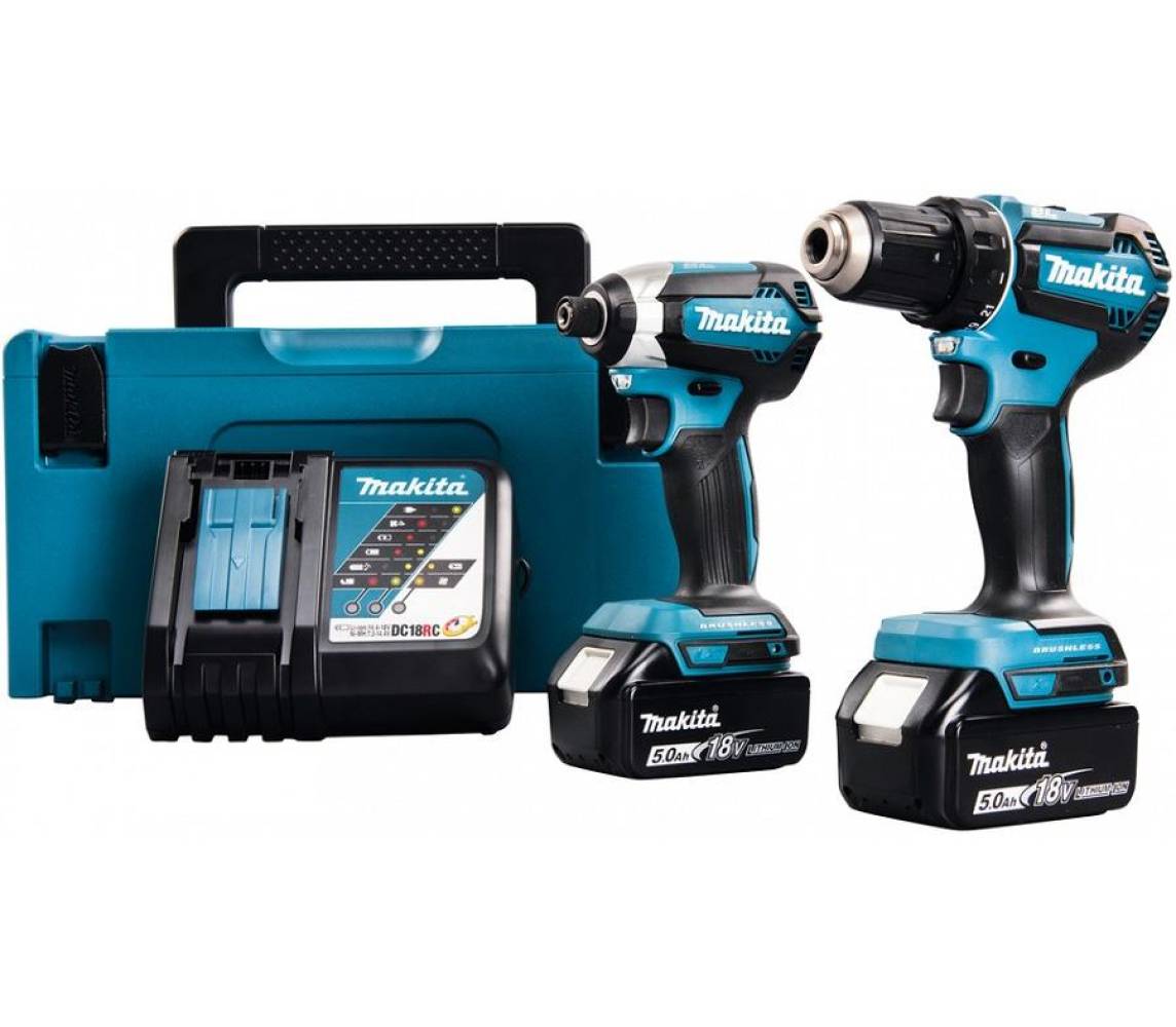 Akutrell+löökkruvikeeraja combokit 18v 2x5.0ah li-ion (ddf485+dtd153) makita