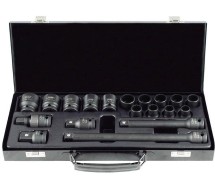 19-os. 1/2" löökpadrunite. pikenduste. komplekt 10-27mm. 12-kant. metallkohver JBM