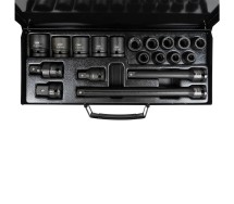 19-os. 1/2" löökpadrunite. pikenduste. komplekt 10-27mm. 12-kant. metallkohver JBM