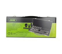 19-os. 1/2" löökpadrunite. pikenduste. komplekt 10-27mm. 12-kant. metallkohver JBM