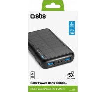 Солнечный внешний аккумулятор 10000 мА·ч, 2×USB‑A + USB‑C + Micro‑USB, чёрный (SBS)