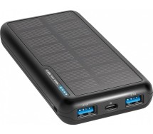 Солнечный внешний аккумулятор 10000 мА·ч, 2×USB‑A + USB‑C + Micro‑USB, чёрный (SBS)