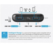 Солнечный внешний аккумулятор 10000 мА·ч, 2×USB‑A + USB‑C + Micro‑USB, чёрный (SBS)