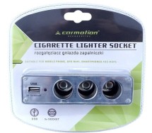 Sigaretisüütaja hargmik 3-ne + USB 500ma 12/24v Carmotion