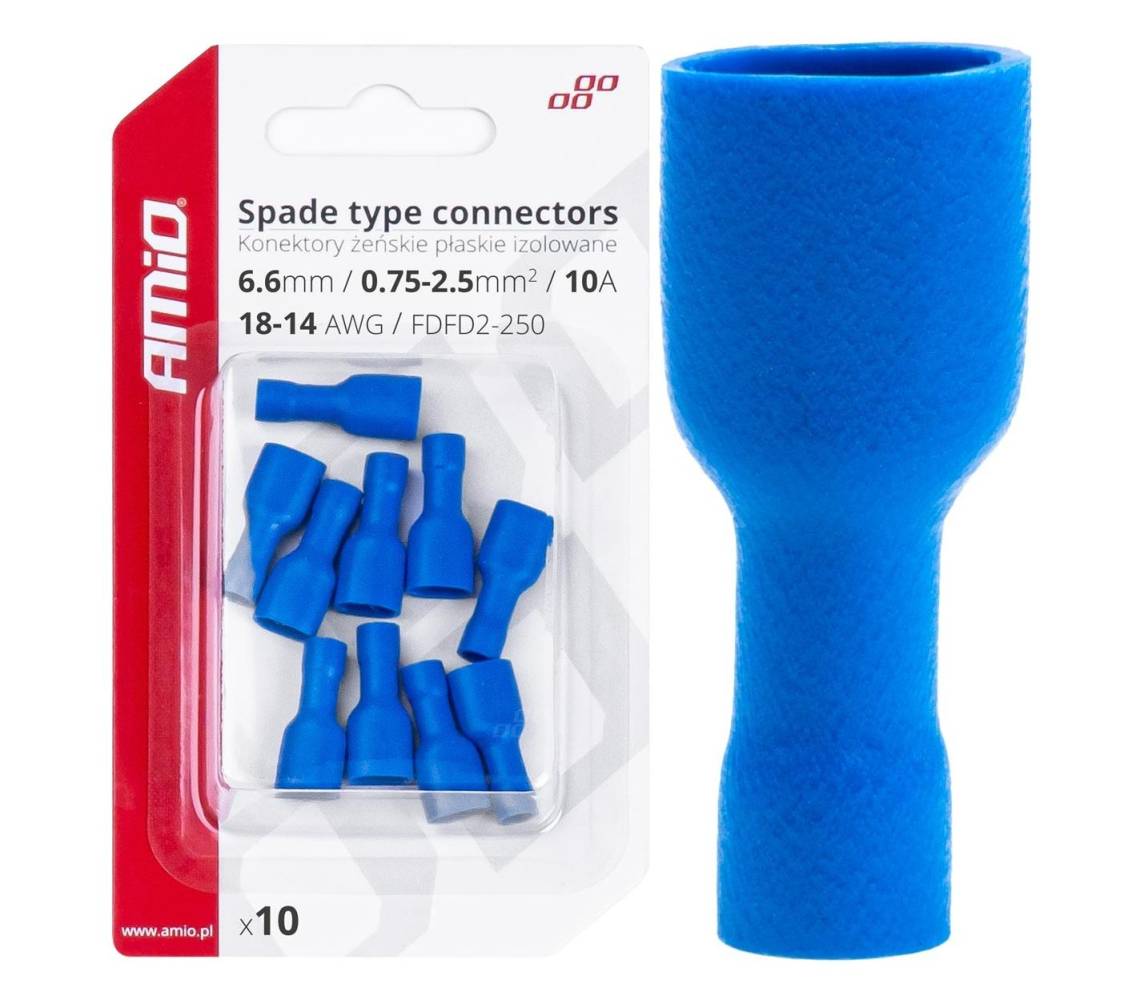 Juhtmeotsik lapik sinine 6.6mm 0,75-2,5mm2 15A kaetud 10tk