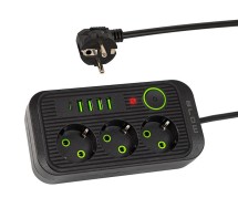 Удлинитель квадратный 4xUSB 1xUSB-C 3м черный 2x1мм Blow