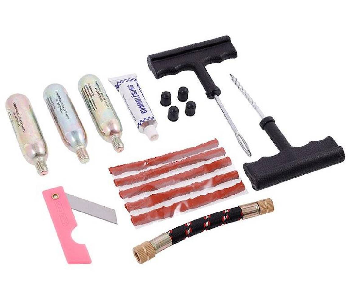 Tubeless rehvi remondikomplekt kohvris (rasvanöörid+naasklid+liim+co2) Carmotion