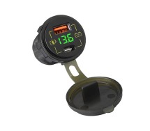 Veekindel pesa USB+USB-C-led-voltmeeter 12/24V laadija
