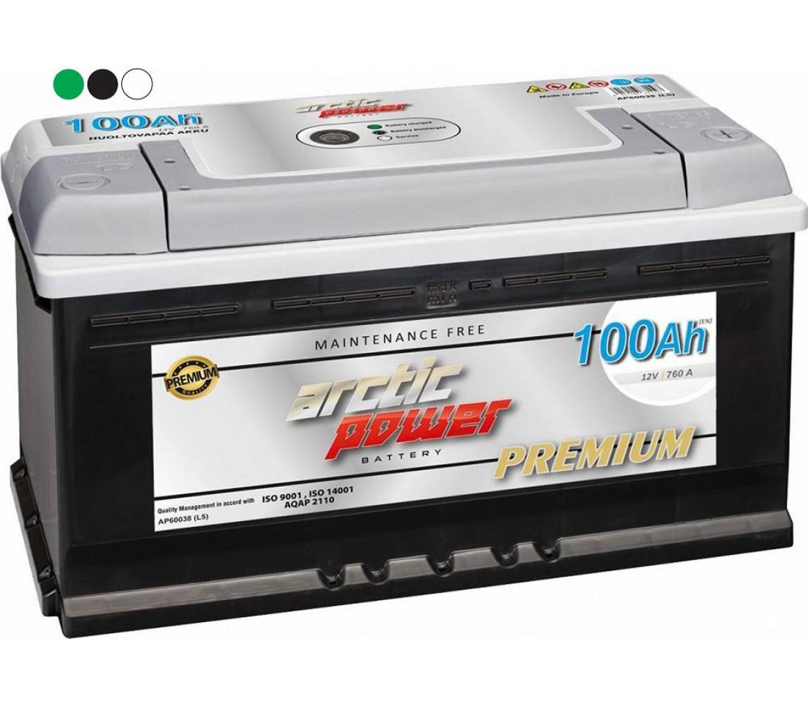 Аккумулятор Arctic Power Premium SMF 100 А·ч, 350×175×190 мм, 760 A (EN), полярность −/+ , Magic Eye