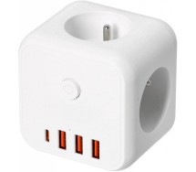 Harupesa 3 pesa+3 USB-a+1 USB-c. maandusega lülitiga valge 16a Kobi