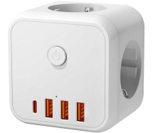 Harupesa 3 pesa+3 USB-a+1 USB-c. maandusega lülitiga valge 16a Kobi