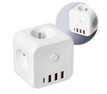Harupesa 3 pesa+3 USB-a+1 USB-c. maandusega lülitiga valge 16a Kobi