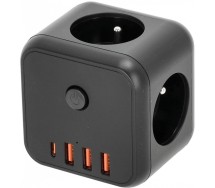 Harupesa 3 pesa+3 USB-a+1 USB-c. maandusega lülitiga must 16a Kobi