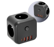 Harupesa 3 pesa+3 USB-a+1 USB-c. maandusega lülitiga must 16a Kobi