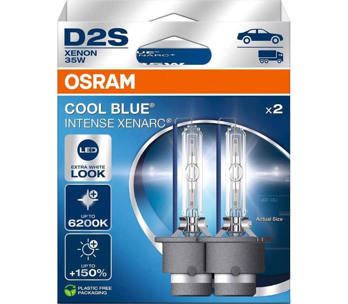 85v d2s xenon pirn 35w +150% 6200k cool blue intense 2tk Osram