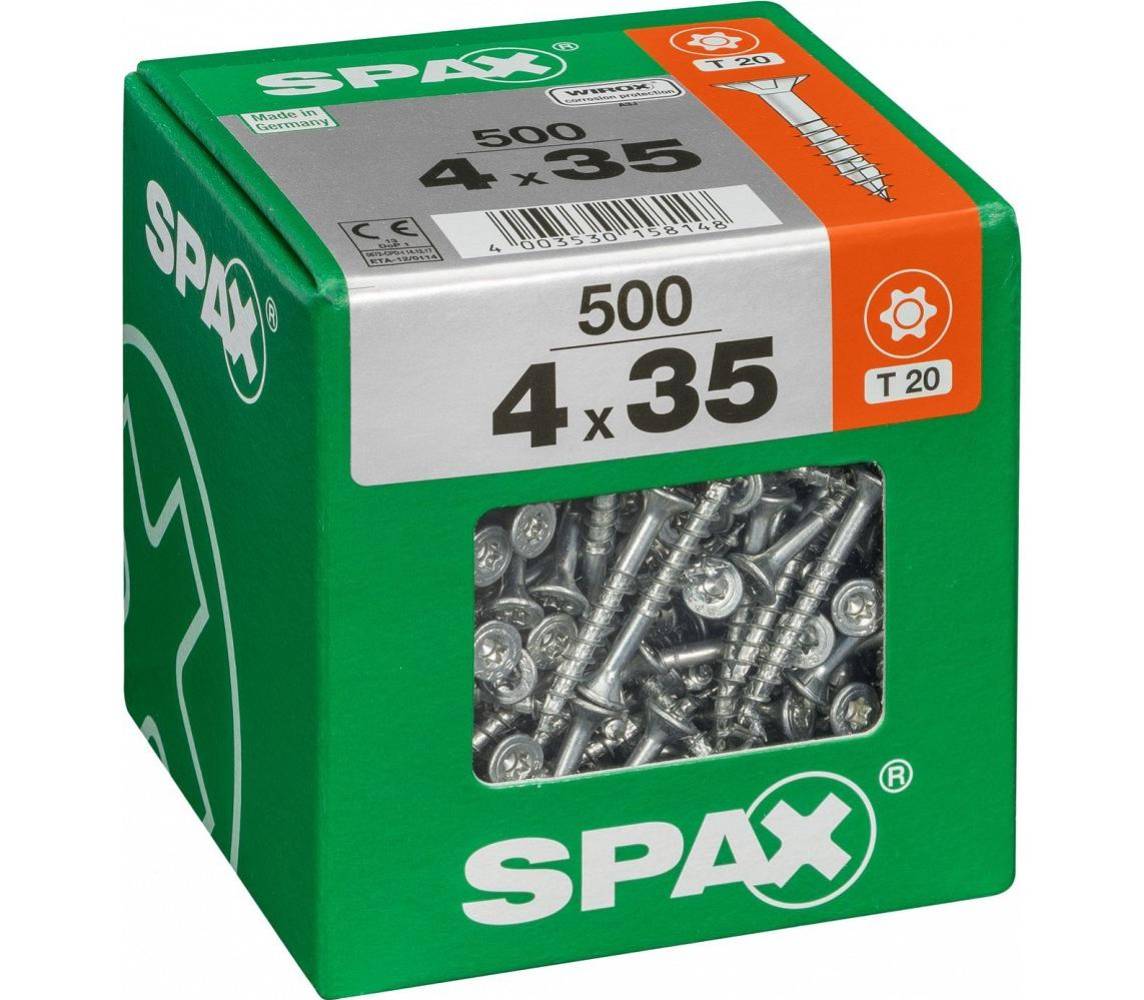 Spax t-star plus wirox üldkruvi. tsingitud. väliskasutus t20 4x35 xxl 500tk