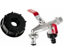 Ibc adapter s60*6 + 1/2" kraan kahele. 3/4" väliskeermega Geko